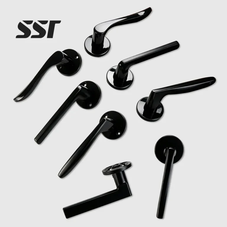 Interior door handle with lock black aluminum lever