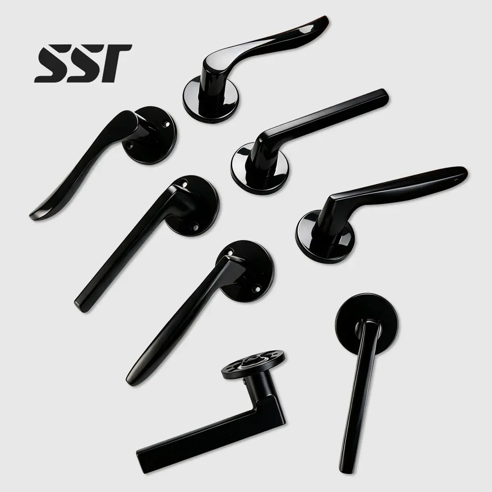 Interior door handle with lock black aluminum lever