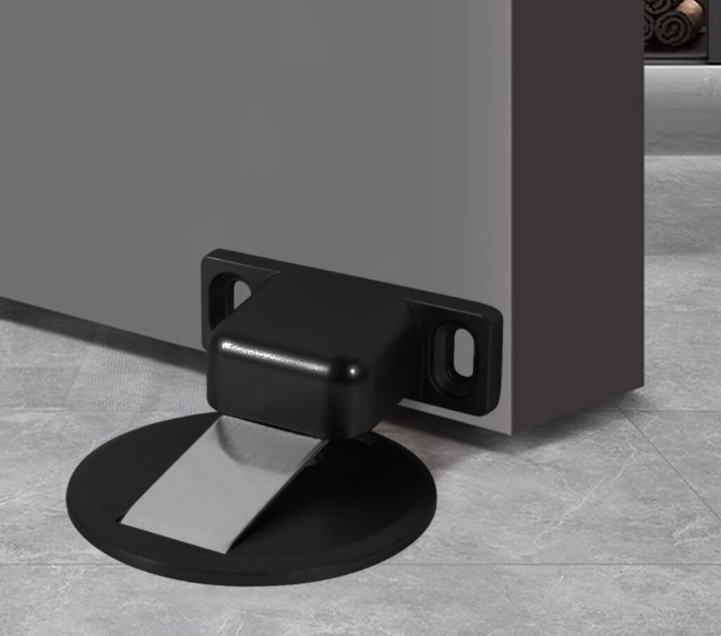 Floor mounted magnetic door holder