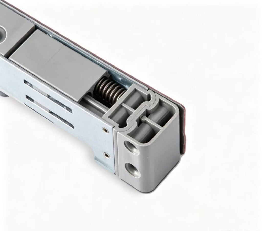 White and brown hydraulic door closer