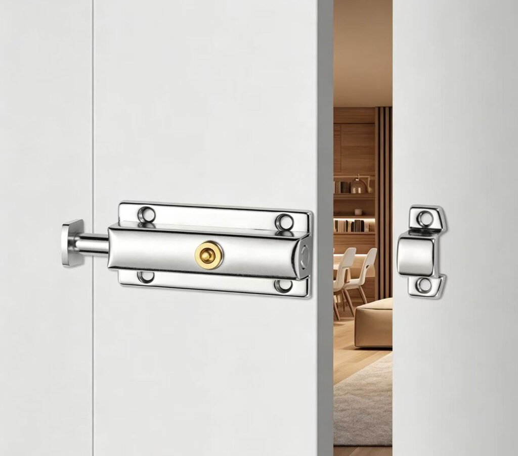 Slide bolt lock installed on wooden door