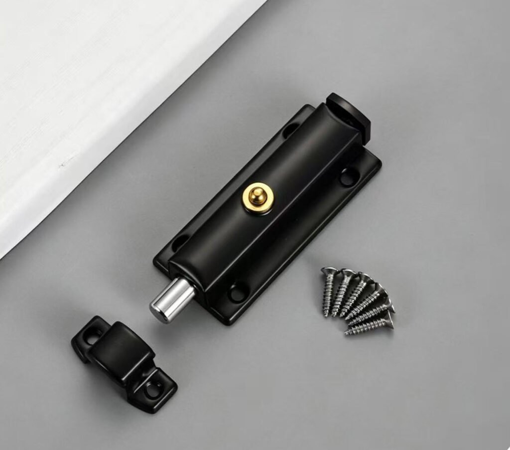 Spring loaded push button door latch