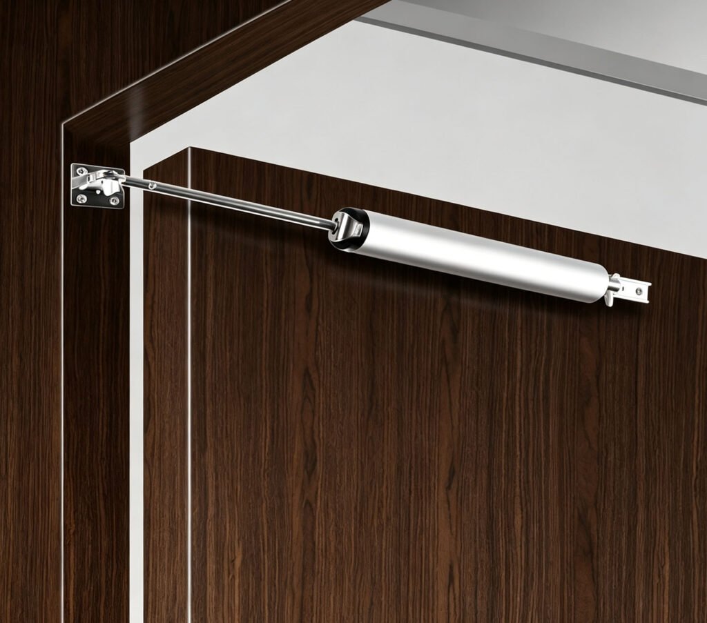 Automatic Door Closer Installed on Wooden Door for Smooth Closing